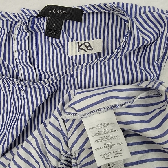 J Crew blue and white striped button back bottom ruffle sleeveless top - Picture 4 of 4